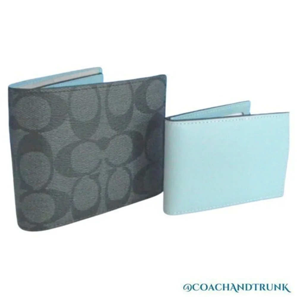 COACH 3 In 1 Leather Wallet Gift Set Color Block Signature Canvas Gift Box NWT